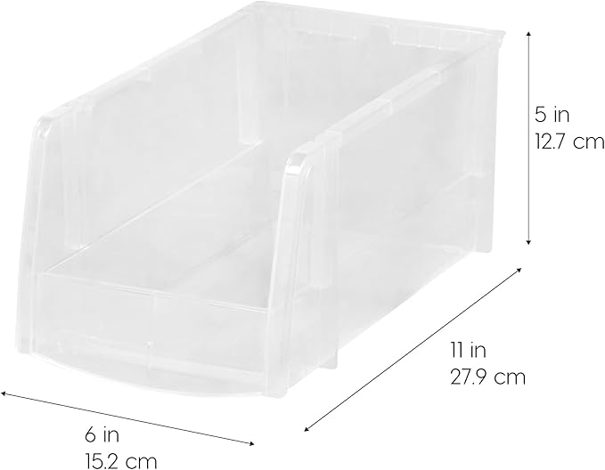 IRIS USA Clear Plastic Stackable Storage Bins, Medium- 4 Pack, Open Front Fridge Pantry Kitchen Closet Cabinet Bathroom Organizer Basket for Organizing Snack, Cans, Office Supplies, and Coffee Pods