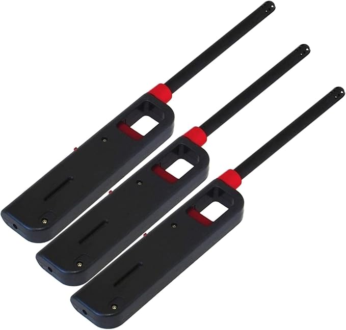 3 Pack - Vezee Fuel Included Handi BBQ Grill Click Flame Long Stem Lighter - Refillable Butane Gas Candle Fireplace Kitchen Stove Wind Resistant, Red