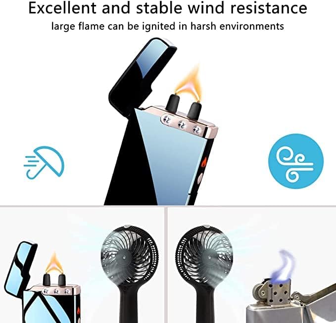 Electric Lighters Rechargeable USB Windproof Flame Lighter Plasma Arc Electronic Lighter with LED Battery Indication for Outdoors Camping, Candles, Incense Stick (Ice Black)