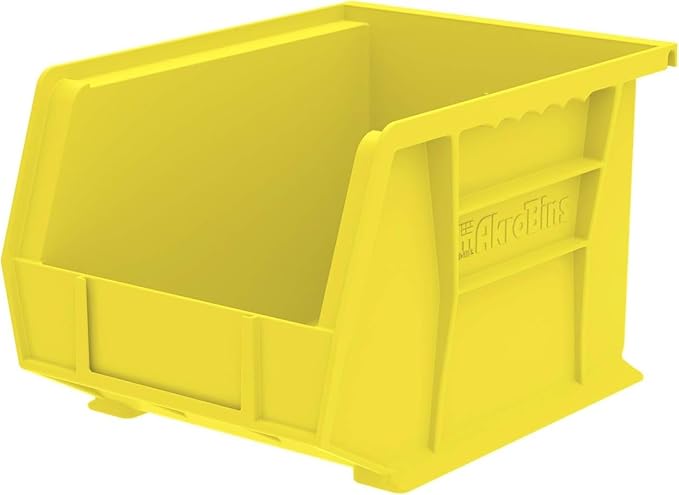 Akro-Mils 30239 AkroBins Plastic Storage Bins, Space-Saving Stackable Bins for Garage, Pantry, Craft Organization, 11-" x 8-" x 7-", Yellow, 6-Pack