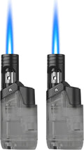 Torch Lighter, 2 Pack Mini Butane Refillable Jet Flame Torch Lighters, Windproof for Candles Grill BBQ Fireworks Camping (Butane Not Included)