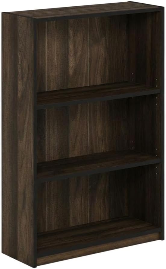 Furnifact Walnut 3-Tier Adjustable Shelf Bookcase, Durable Wood, Versatile Storage, Stylish, Ideal for Home or Office