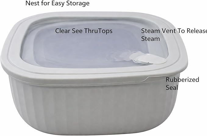 Set of 4 BPA-Free Square Food Storage Containers Assorted Sizes, Microwave & Freezer Safe Nesting Design for Leftovers Meal Prep Fridge Organization Dry Grains (Gray)