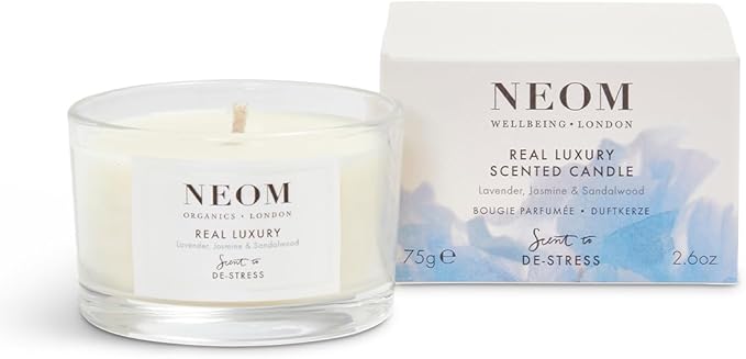 NEOM - Candle, Travel Size | Lavender, Jasmine & Rosewood | Scented Candles for On-The-Go | Luxury Aromatherapy Candles | Essential Oil Candle | Tranquil & Relax | Signature De-Stress Scent