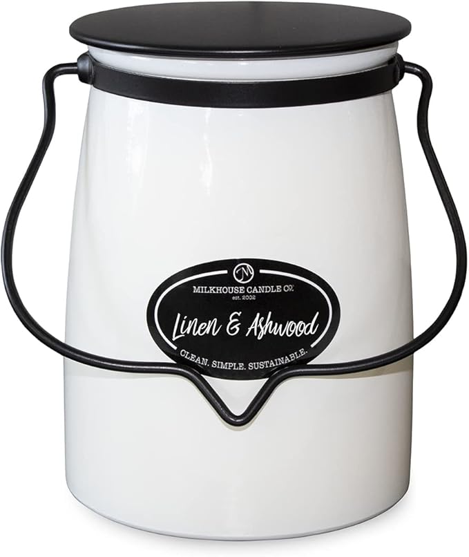 Milkhouse Candle Company - Linen & Ashwood - Creamery Collection - 22oz Single Cotton Wick Soy Candles with Beeswax - Long Burn Time, Made in The USA - Non Toxic, Premium Scented Candles