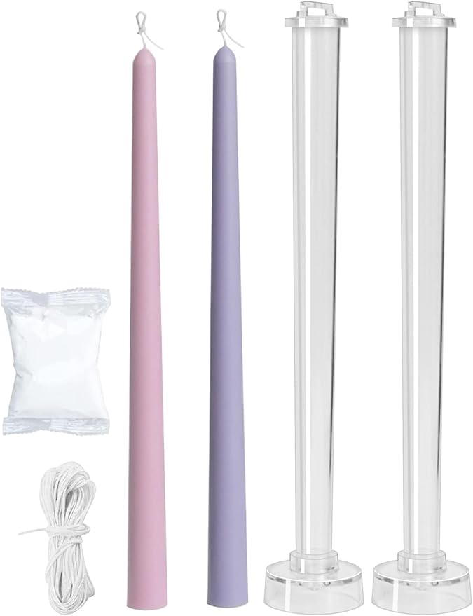 2-Pack Taper Candle Molds for Candle Making, Clear Plastic Pillar Candlestick Candle Mold,Classic Tall Taper Mold for Church Christmas Candlelight Dinner Valentine's Day (12.87inch)