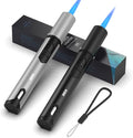 2 Pack Butane Lighter, Torch with Fuel Level Window, Adjustable Fire Jet Lighter for Fireplace, Windproof Pen for Candle Kitchen BBQ, Fluid not Included, Black & Sliver
