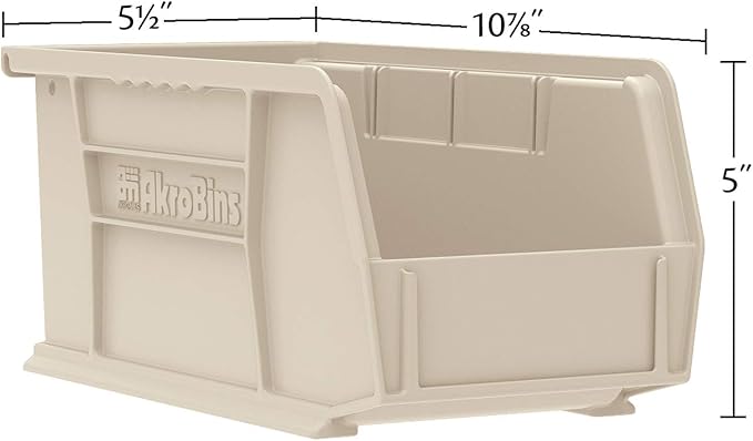 Akro-Mils 30230 AkroBins Plastic Storage Bins, Space-Saving Stackable Bins for Garage, Pantry, Craft Organization, 11" x 5" x 5", Stone, 12-Pack