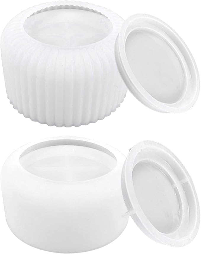 2PCS Storage Box with Lids Candle Jar Molds Set, Tea Light Candle Holder Silicone Molds for Resin, Round Shape Tealight Candle Molds for Epoxy Casting DIY Projects