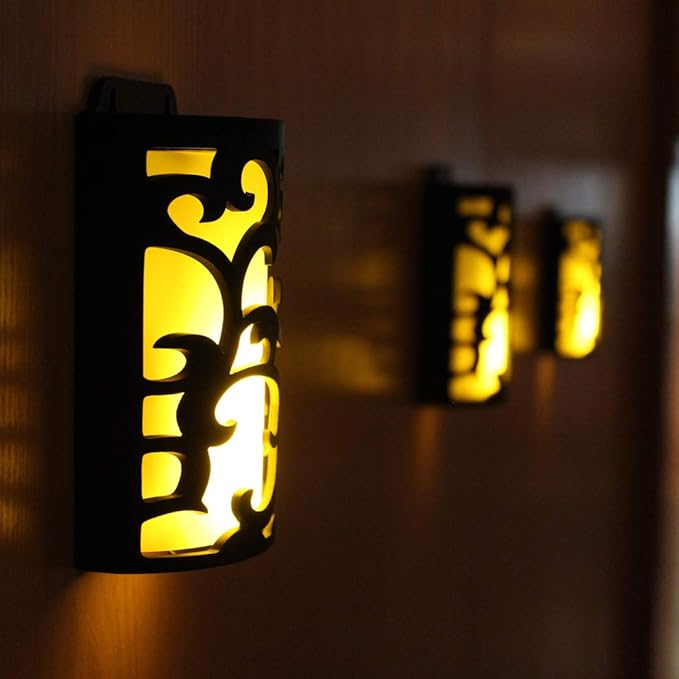 WRalwaysLX Decorative Lanterns with Timer, Candle Light Flameless Candles Indoor/Outdoor Wall Sconces,Flickering Flames Wall Light for Hallway, Bathroom,Use 3AA Battery(NOT Included),3 Pack