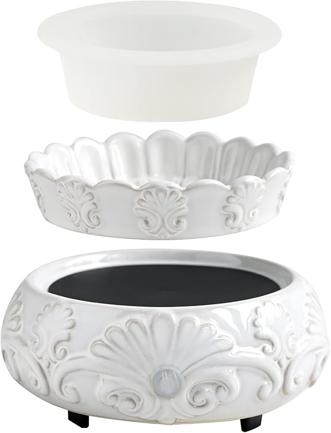 ASAWASA Ceramic Candle Wax Warmer with 1 pc Silicone Dish, 3-in-1 Wax Melter Burner for Kitchen Home Spa Yoga Gift (White)