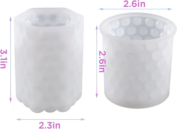 2Pcs 3D Bubble Candle Molds, Silicone Cylinder & Cube Molds for DIY Candle & Soap Craft Making