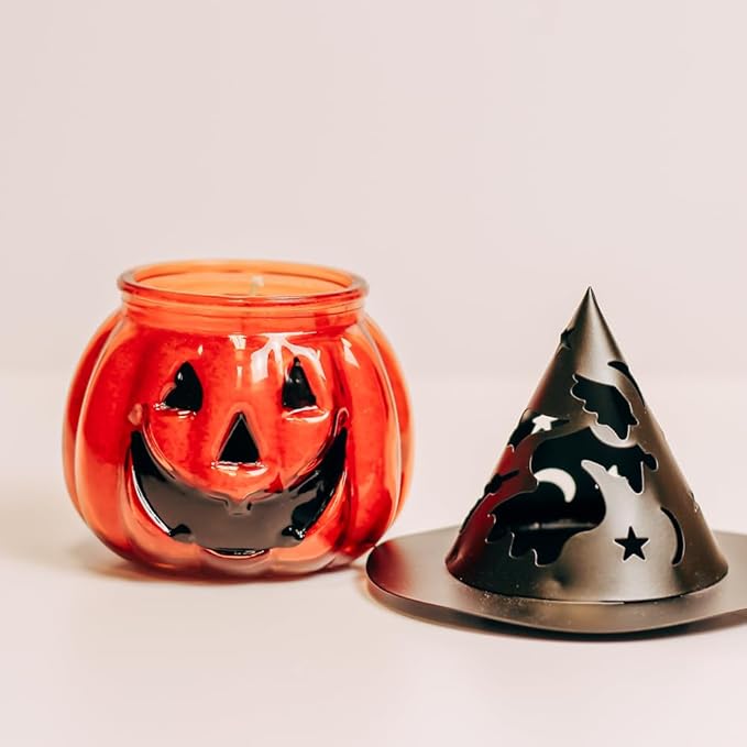 A Cheerful Giver Punky Pumpkin Jar Candle - Fun and Spooky Candle for Halloween Decorations - Uniquely Shaped Candle Jars for Indoor/Outdoor Decor - Orange, Cinnamon, Clove Scent - 10 Oz
