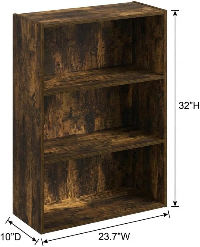 Furnifact Amber Pine Open Shelf Bookcase, 3-Tier Wooden Storage, Durable Wood, Living Room, Office, Bedroom Storage