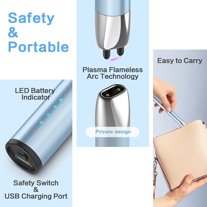 Candle Lighter, Electric USB Lighter with LED Display, Safety Switch, Rechargeable, Windproof, Blue