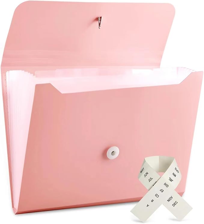 Nicfaec Expanding File Folder with 13 Pockets, 8.2in x 11in, Pink