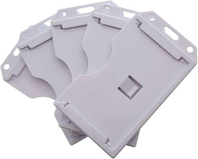 5 Pack - Heavy Duty 2-Sided Rigid Multi Card Holder - Hard Plastic Vertical ID Badge Holders for 2 Standard or Thick Prox Cards, Fuel Card, CAC, Work Badge, or Credit Cards by Specialist ID (White)