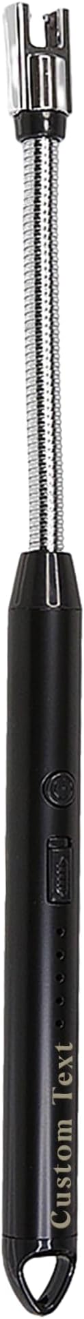 Custom Extra Long Electric Lighter, USB Rechargeable Candle Lighter, Reusable Electric Lighter with Charger for Indoor and Outdoor, Camping Essential for Men and Women, Engravable Designs (Black)