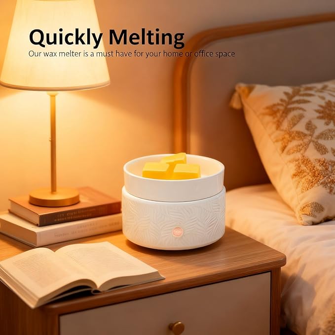 Candle Wax Melts Warmer Burner - Ceramic Essential Oil Warmer 3-in-1 candle warmer Timer Adjust Fragrance Intensity Auto Shut Off for Scented Wax Tart Cube Aromatherapy Home Office Bedroom Decor Gifts
