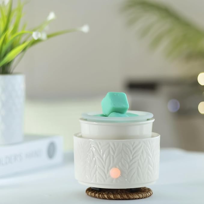 EQUSUPRO Wax Melt Warmer for Scented Wax - with 1 pc Silicone Dish Candle Wax Warmer Ceramic 3-in-1 Electric Wax Burner Fragrance Wax Melter for Home Office Bedroom Gift & Decor