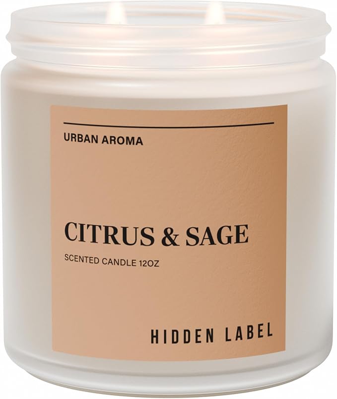 Citrus Sage Scented Candle, 12oz Natural Soy Wax, 2 Wick Aromatherapy Candles for Home Scented, 70hours Clean Burn,Non Toxic, Long Lasting, Premium Scents for Relaxation, Stress Relief, Gifts