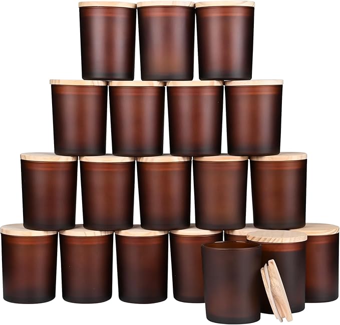 Thick Candle Jars for Making Candles 20 Pcs, 7 OZ Empty Jars with Wood Lids for Candle Making, Sample Container, Frosted Brown