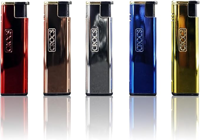 Crocs Metal Pocket Lighter, Wind Resistant Torch Lighter Windproof Candle Lighter, Butane Refillable Lighters for Candle, Sleek Metal Finish Cool Lighters - 5 Pack