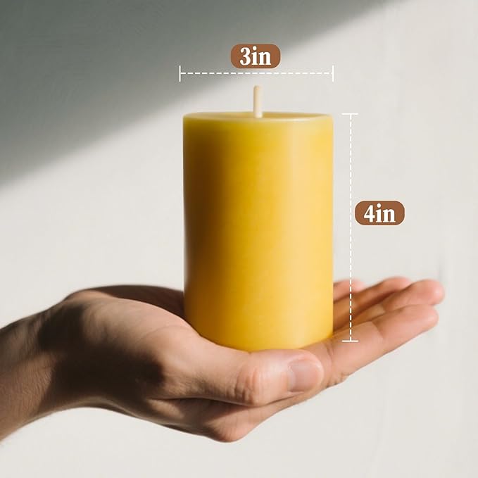 3 Pack Beeswax Candles - 3x4inchs Emergency Candles, Beeswax Pillar Candles 180 Hours Long Burning 100% Pure Natural for Emergency, Dripless & Smokeless Bees Wax Candle for Home & for Relax(3x4in)