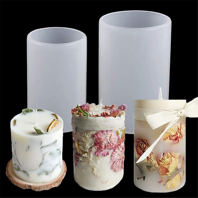 2 Pack Cylinder & Round Candle Molds - 2 Size Style - 3D Silicone Molds for Resin & Chocolate, Handmade Cylinder Molds