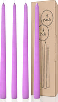 CANDWAX Lavender 14 inch Taper Candles Pack of 4 - Unscented Smokeless Dripless Candlesticks - Perfect for Special Occasions, Ordinary Dinners, Holidays and as Easter Candles - Lilac Candle Sticks