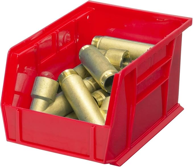 Akro-Mils 30237 AkroBins Plastic Storage Bins, Space-Saving Stackable Bins for Garage, Pantry, Craft Organization, 9" x 6" x 5", Red, 12-Pack