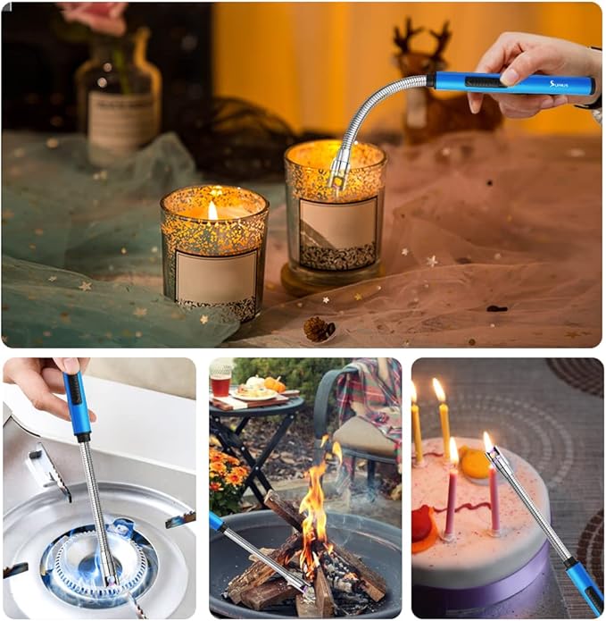 SUPRUS Fluorescent Lighter Glows in The Dark 360°Flexible Neck USB Rechargeable Windproof Triple Safety for Candle Cooking BBQ in Party (Blue)