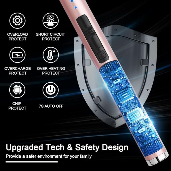 MeeToo Candle Electric Lighter Rechargeable USB Type-C Lighters for Candle Christmas Kitchen Camping Party, Gifts for Wife Women Men Nana Rose Gold