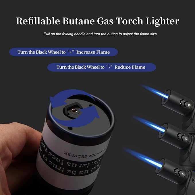 HONEST Two Pack Lighter Single Power Jet Flame Butane Lighters Refillable Adjustable Gas Lighter Windproof Lighters Shipped Without Gas (Black& Blue)