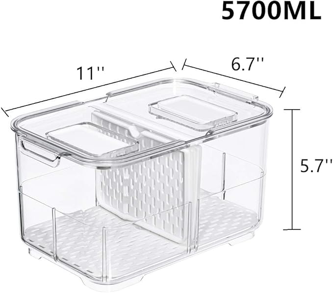 Slideep Food Storage Containers Fridge Produce Saver, Stackable Refrigerator Organizer Keeper Foldable lid with Removable Drain Tray for Produce, Fruits, Vegetables 5700 ml - 2 Pack