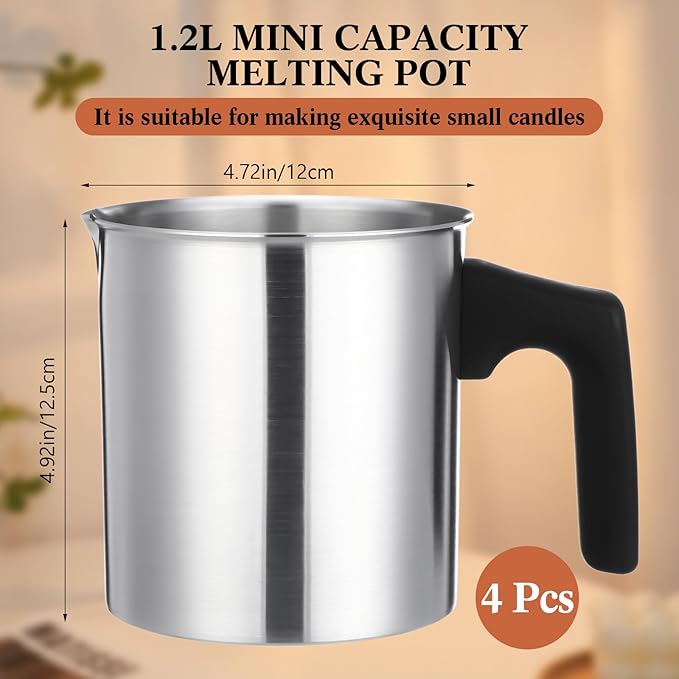 Ziliny 4 Pcs Candle Making Pouring Pot Wax Pouring Pitcher with Dripless Spout and Heat Resisting Handle Aluminum Wax Melter for Christmas DIY Candle Making Kits Gift (1.2 L)