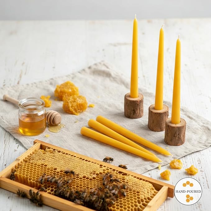 Nihaoya 32 Pack Beeswax Candle Set, 9 Inch Smokeless & Dripless Candles Bulk, 6 Hour Long Burn Time Tapered Candles for Meditation, Dining, and Decor
