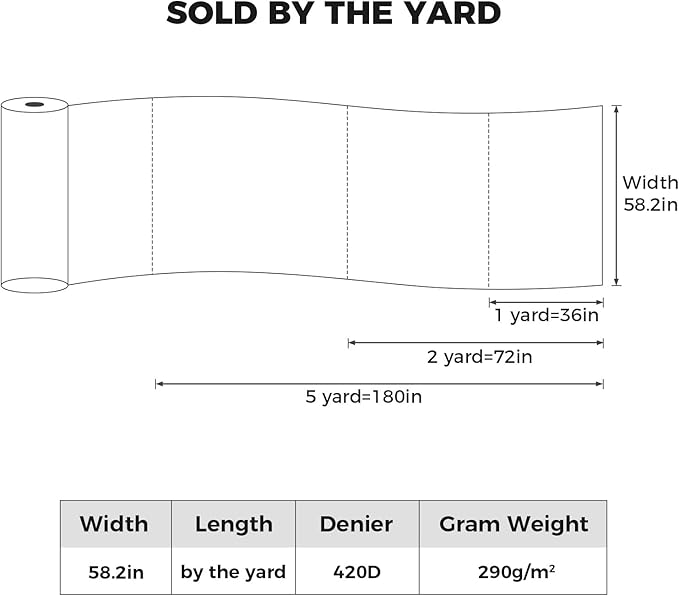 Nylon Fabric, 58"W 420D Waterproof Fabric 1 Yard Ripstop Nylon Material Outdoor Upholstery Twill Sewing Material for Patio Chair, Lining, Cushion, Purse, Tote Bag, Tent, Tarp Cover, DIY Project Black