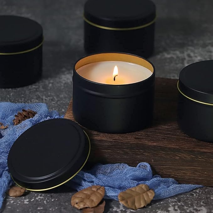 SONVIIBOX 24 Pieces Black Candle Tins 4oz, Candle Jars,Bulk Candle Containers for Candle Making,Storage Jars,DIY Candle Making (Black)