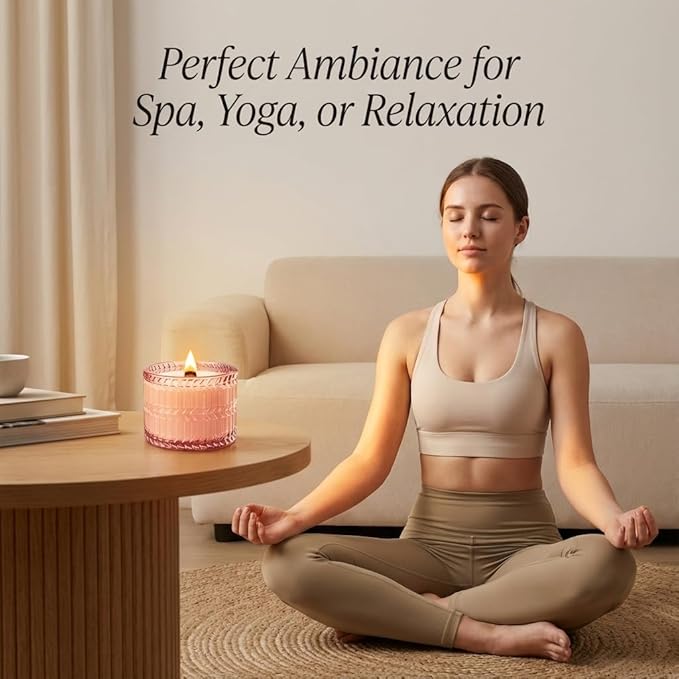 Hidden Label Sandalwood Rose Scented Candle with Crackling Wood Wick, 7.4oz Pink Soy Candle for Home Scented, 55H Clean Burn, Non-Toxic Aromatherapy Candle for Relaxation, Romance & Gifting