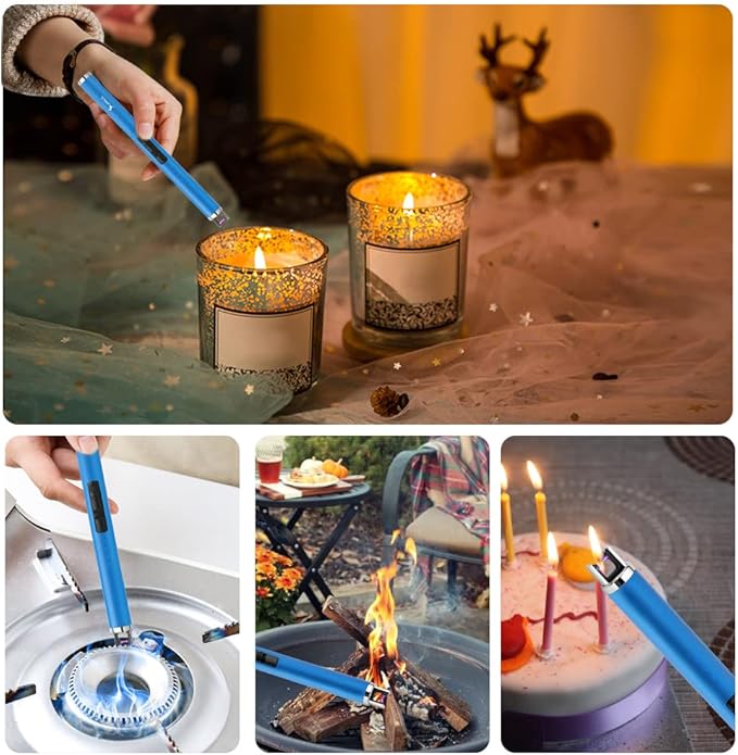 SUPRUS Fluorescent Lighter Glows in The Dark USB Lighter Rechargeable Windproof Pocket Size for Candle Cooking BBQ in Party (Blue)