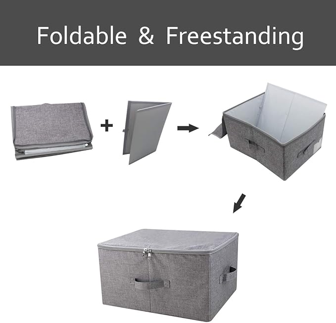 iwill CREATE PRO Pack of 3, 17.7 * 13.8 * 9.8" Stackable Folding Storage Baskets with Lid & Carry Handles & Memo Pocket, Good Wardrobe Separator Bins, Dark Gray