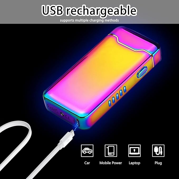 YOZWOO Rechargeable Electric Lighter USB Electronic Lighter High Power Flame Arc Plasma Lighters Windproof Camping Lighters with Long Battery Life for Home and Outdoor (Colorful)