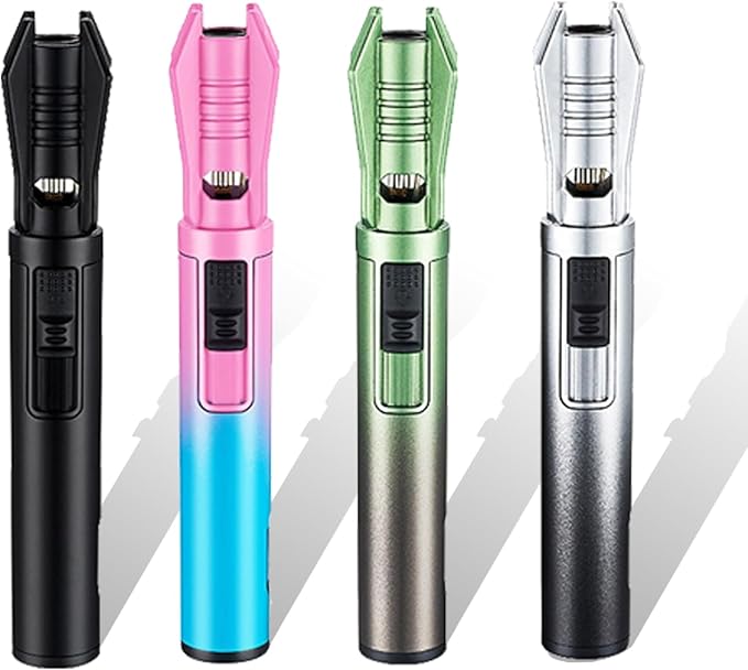 Power Electric Torch Lighters - New Adjustable Plasma Lighter with Safety Lock & 360° Inverted Ignition, Outdoor Straight Flame Windproof for Candles Campfires BBQ Baking, Camping, Gift (4Pc-2)