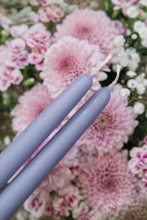 Bluecorn Beeswax Taper Candles, 100% Pure Natural Bees Wax, Pair of 10 Inch Lilac Tapered Candlesticks, Clean Burning & Dripless, Fragrance Free, Long Lasting, Home Decor, American Made, 1 Count