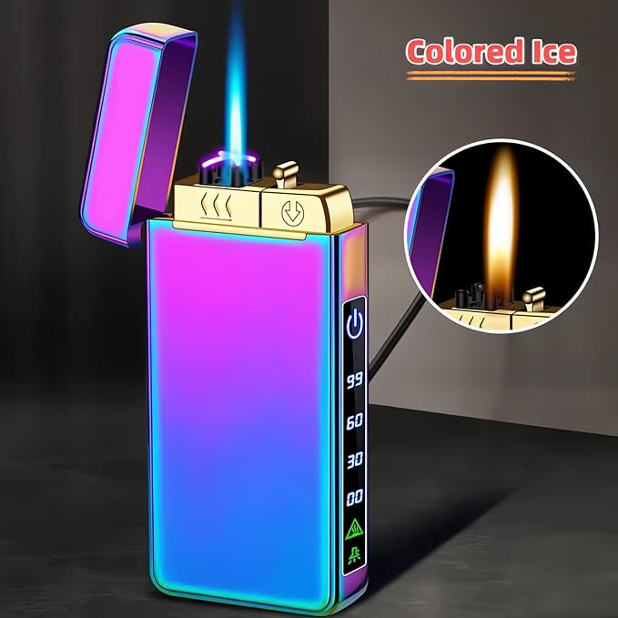 Torch Lighter, Butane Torch Soft Flame Plasma Dual Arc 3-in-1 Lighter, USB Rechargeable Electric Lighters with Flashlight, Windproof Refillable Lighters (Without Fuel) (Colored Ice)