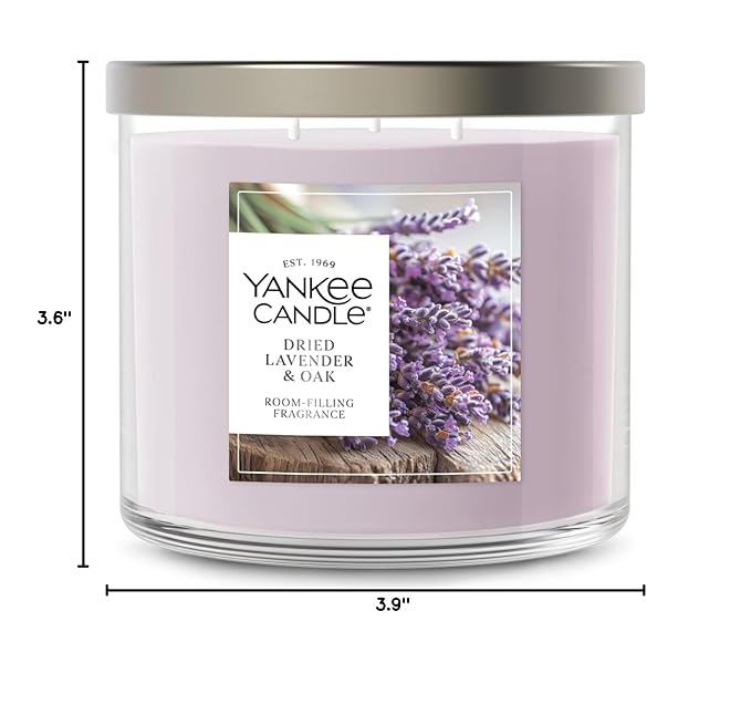 Yankee Candle Dried Lavender & Oak, Scented Candle, 14.5oz 3-Wick Candle Jar with up to 40 Hours Burn Time, Giftable