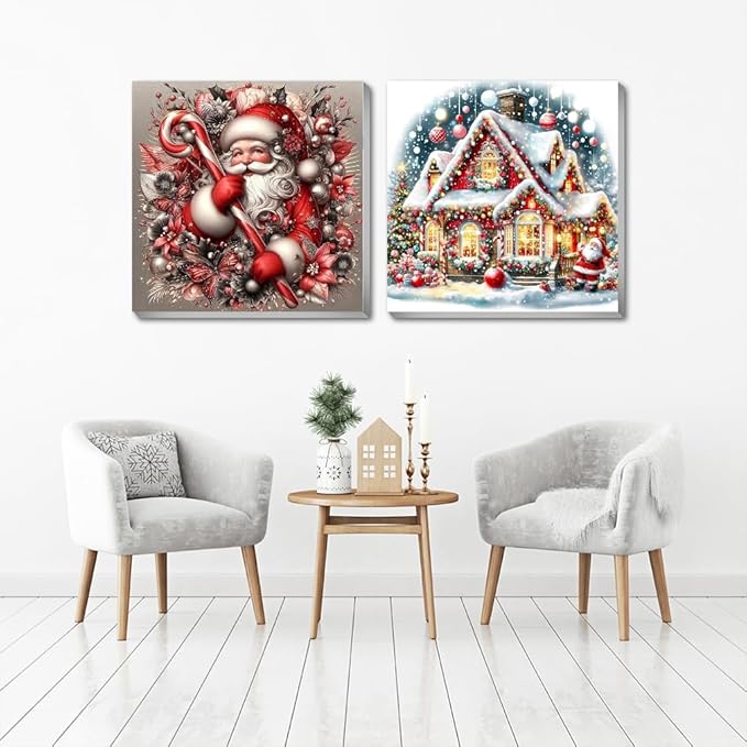 2 pack Santa Claus Paint by Numbers Kit for Adults Beginner With Framed,Christmas Easy Adult Paint by Number Kits on Canvas DIY Painting for Beginners Art by Numbers for Home Wall Decor 10x10 Inch