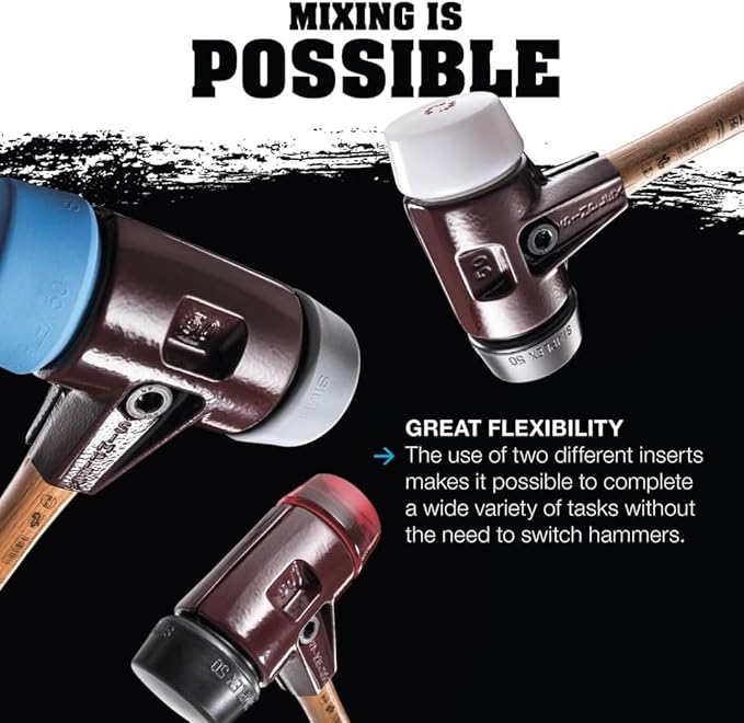 Halder Simplex Soft-Faced Mallet 3028.040 – Medium-Hard Rubber Insert, Hard Nylon Insert, Cast Iron Housing with Handle Protection Sleeve, Varnished Wooden Handle, 40mm, 1.4 lbs.