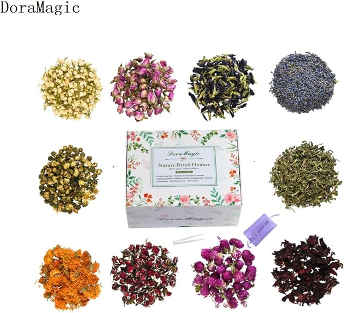 DoraMagic Natural Dried Flowers Kit 10 Bags, Dried Flowers Herbs for Soap Making, DIY Candle, Resin Jewelry, Bath (MultiColor2)